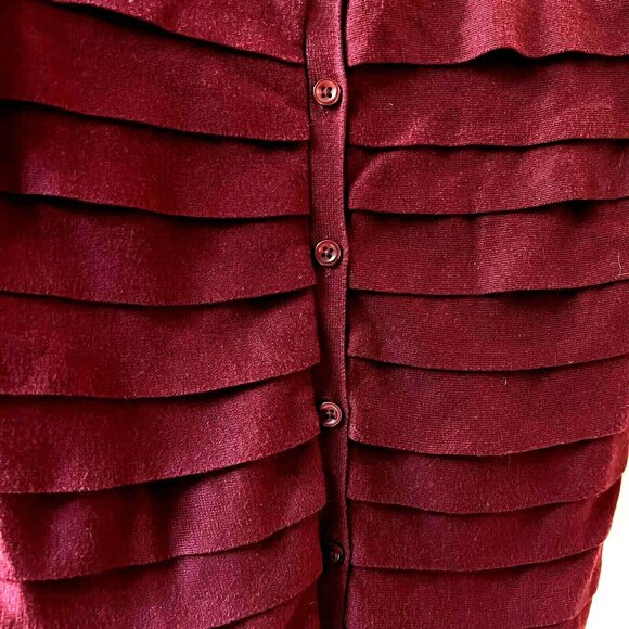 Ann Taylor Womens Cardigan Cotton Sweater Ruffles Buttons Wine Maroon Red Med - Picture 8 of 10